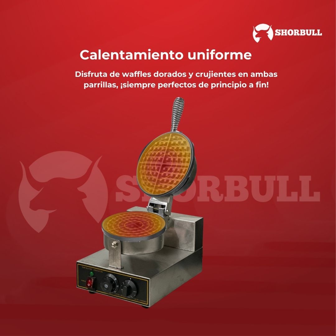 Wafflera Individual Industrial con Placas Antiadhesivas y Mango Ergonómico
