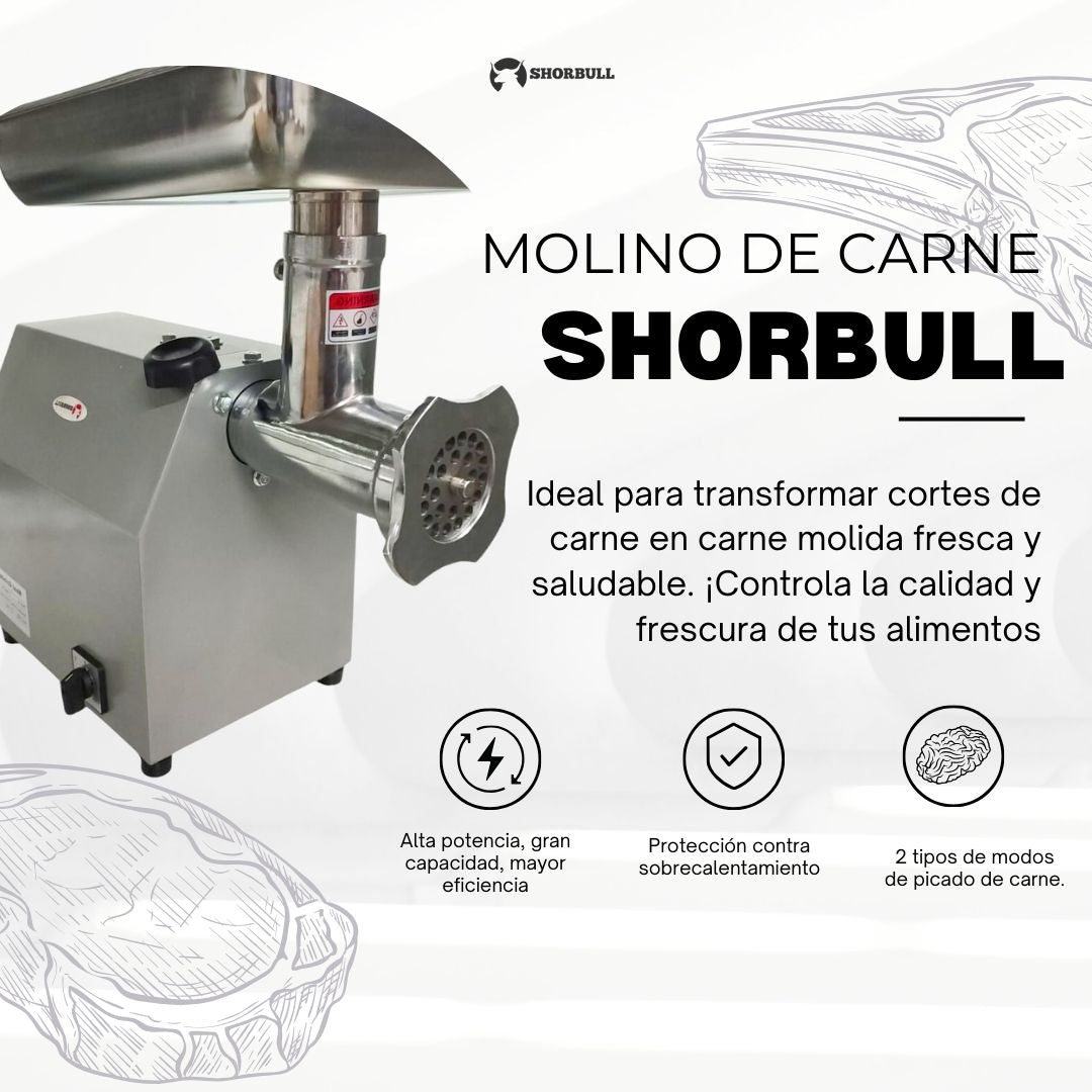 Molino de carne Shorbull de acero inoxidable industrial #22 para 240 kg