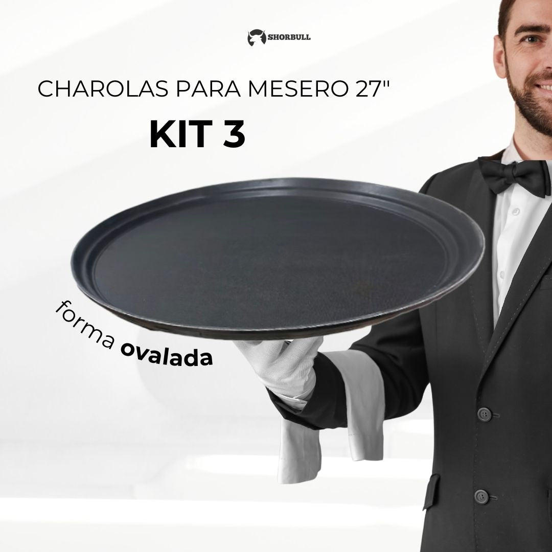 Charola Para Mesero Antiderrapante 27" Kit 3