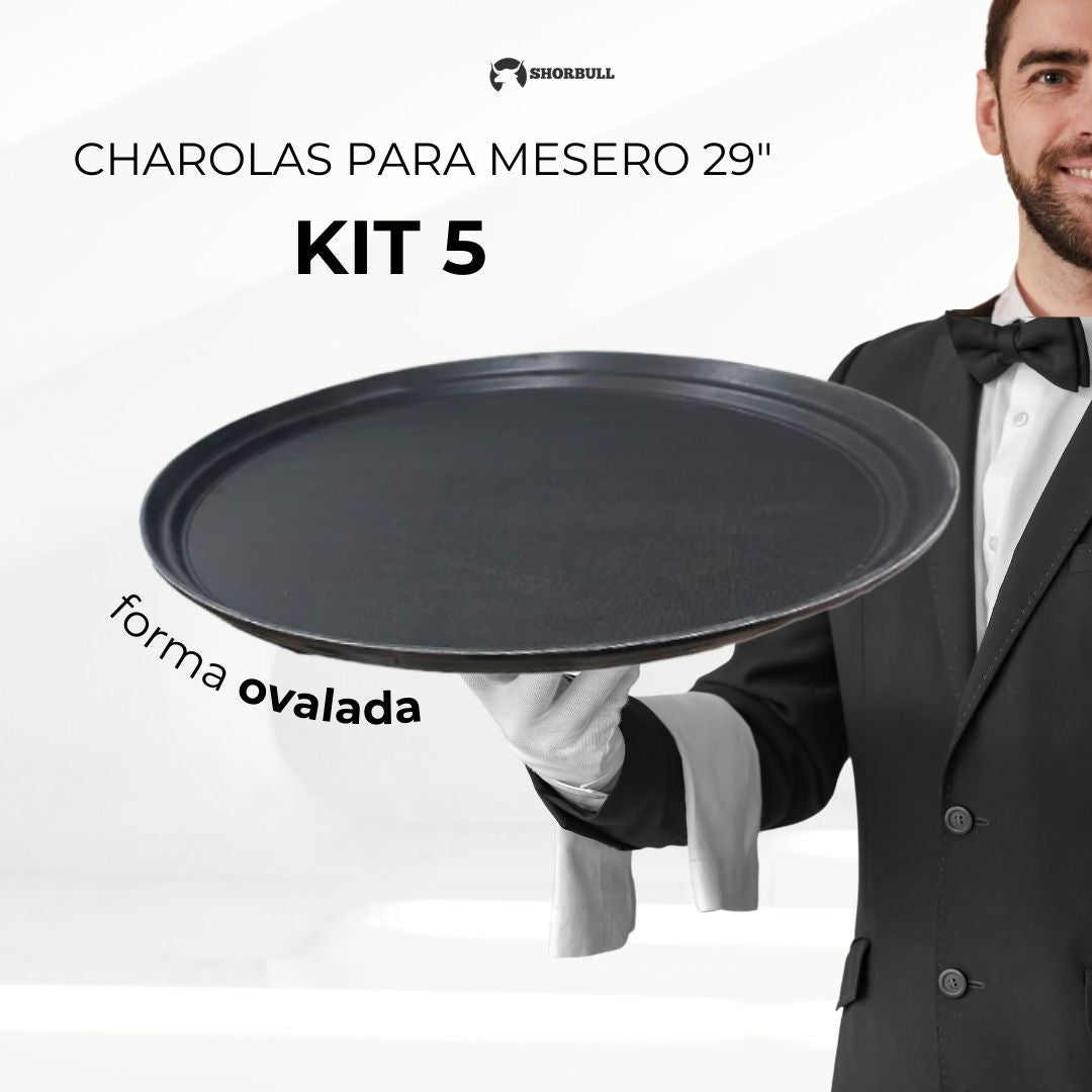 Charola Para Mesero Antiderrapante 29" Kit 5