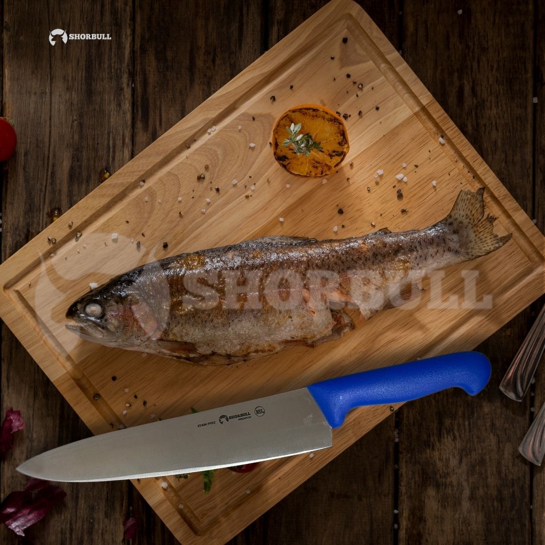 Cuchillo Chef 8 inch Hoja Acero Inoxidable Mango Ergonómico Color Azul.