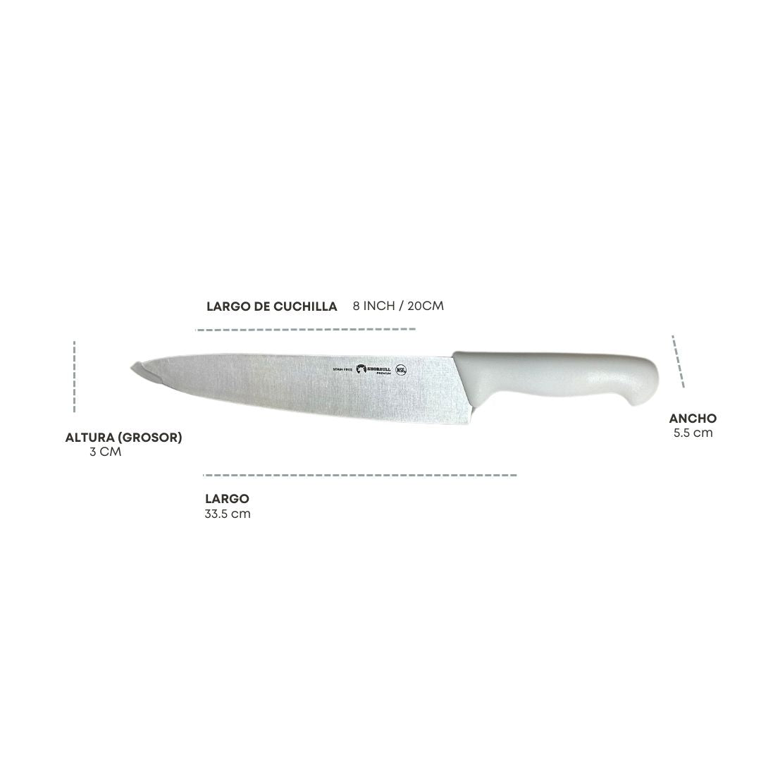 Cuchillo Chef 8 inch Hoja Acero Inoxidable Mango Ergonómico Color Blanco