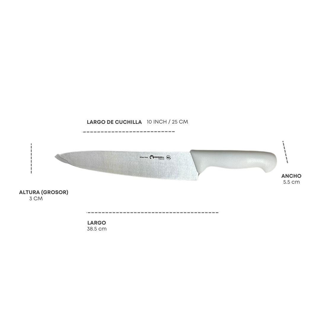 Cuchillo Chef 10 inch Hoja Acero Inoxidable Mango Ergonómico Color Blanco