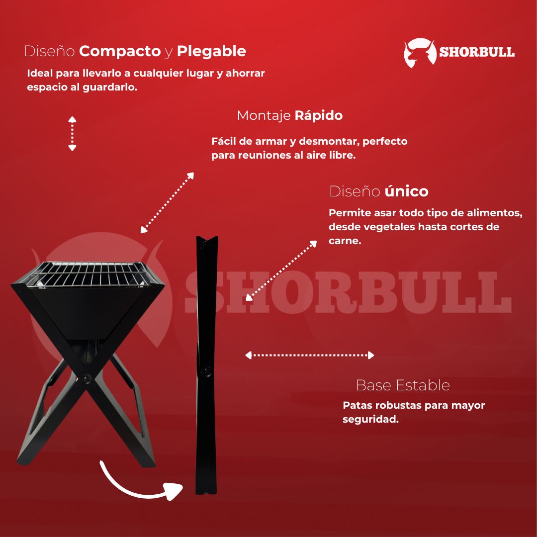 Asador Portátil Plegable con Diseño Compacto y Transporte Fácil al Exterior