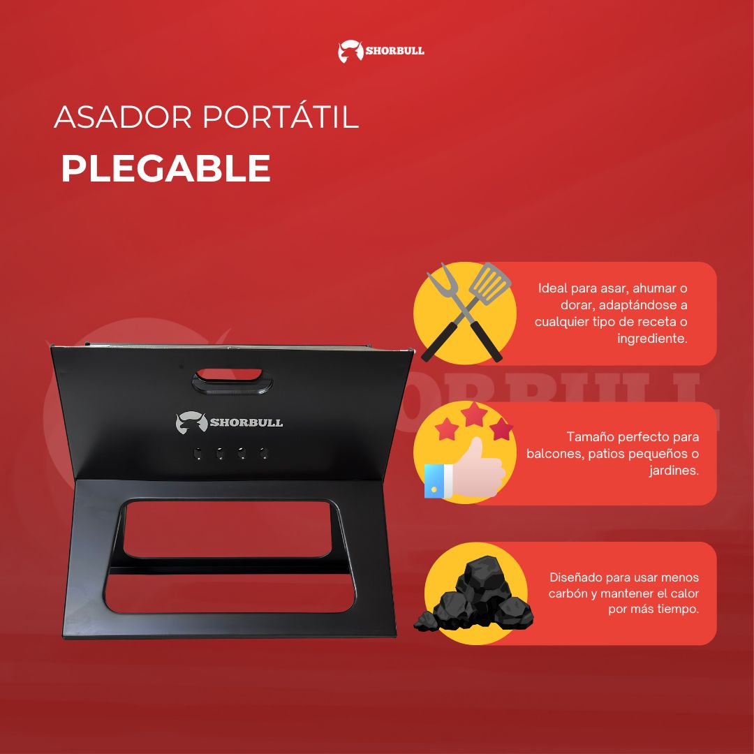 Asador Portátil Plegable con Diseño Compacto y Transporte Fácil al Exterior