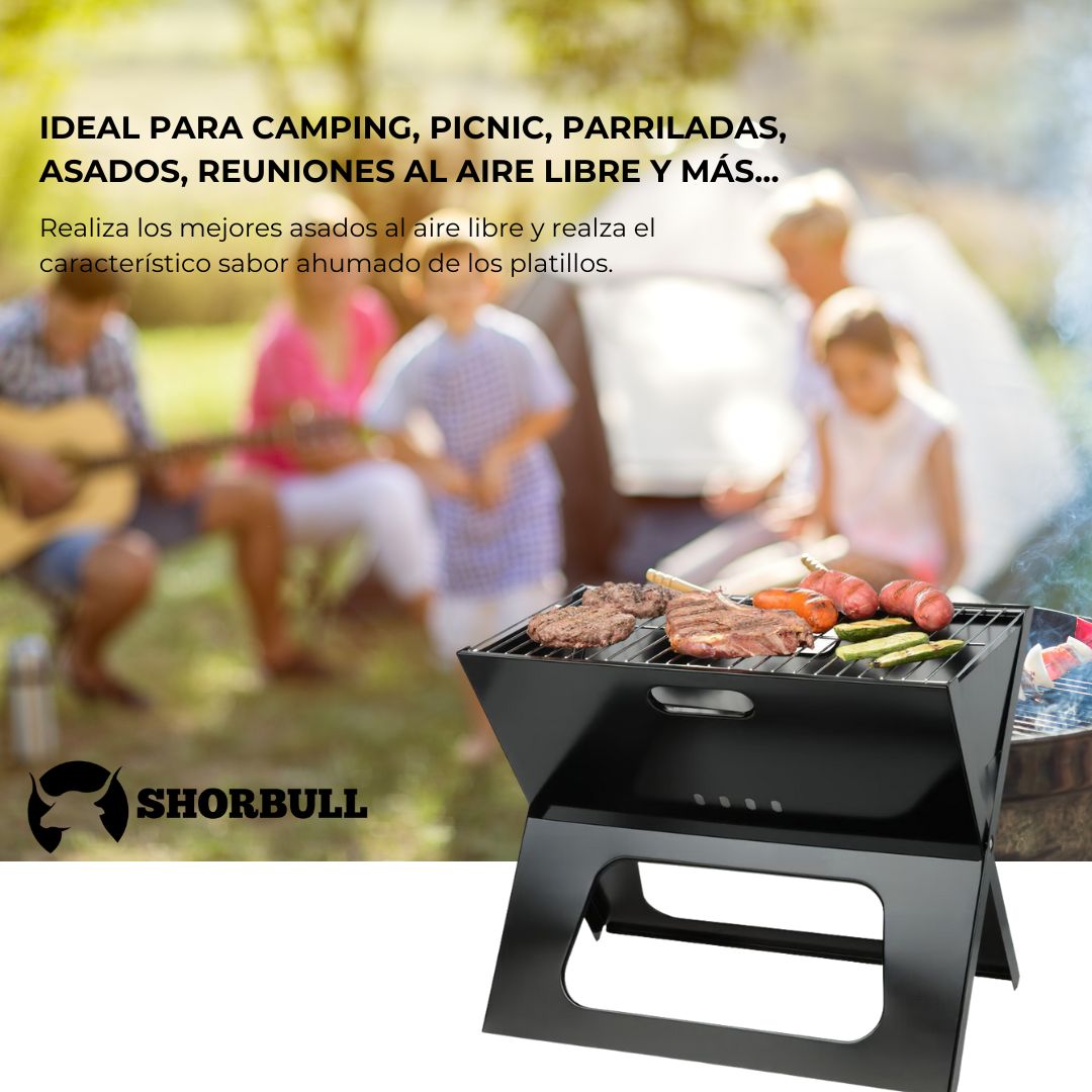 Asador Portátil Plegable con Diseño Compacto y Transporte Fácil al Exterior
