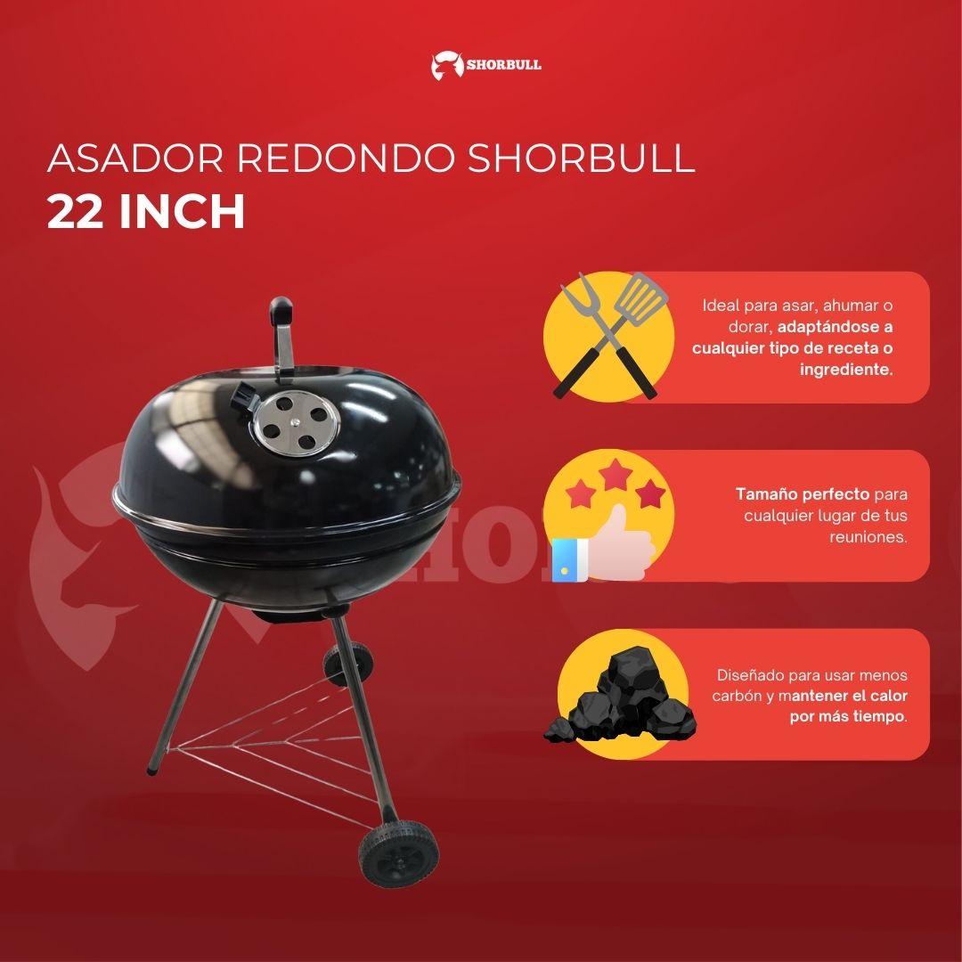 Asador Redondo 22 inch con Rejilla de Acero Inoxidable para Cocción Uniforme BBQ GRILL