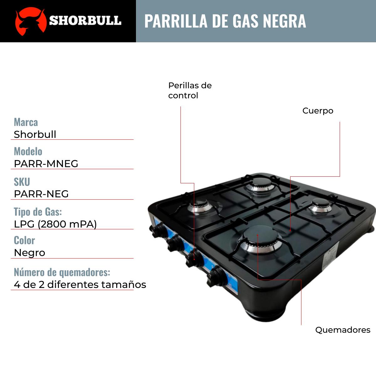 Parrilla Estufa Mesa Gas 4 quemadores Acero Negra