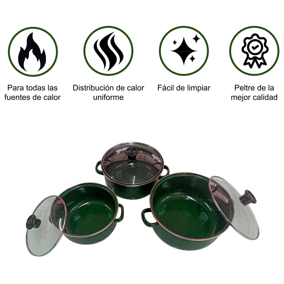Juego de ollas con tapa de Peltre 6 pz International Verde