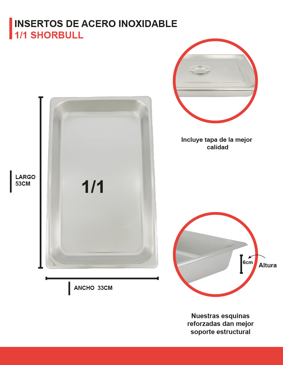 Inserto Acero Inoxidable 1/1 6.5cm con tapa