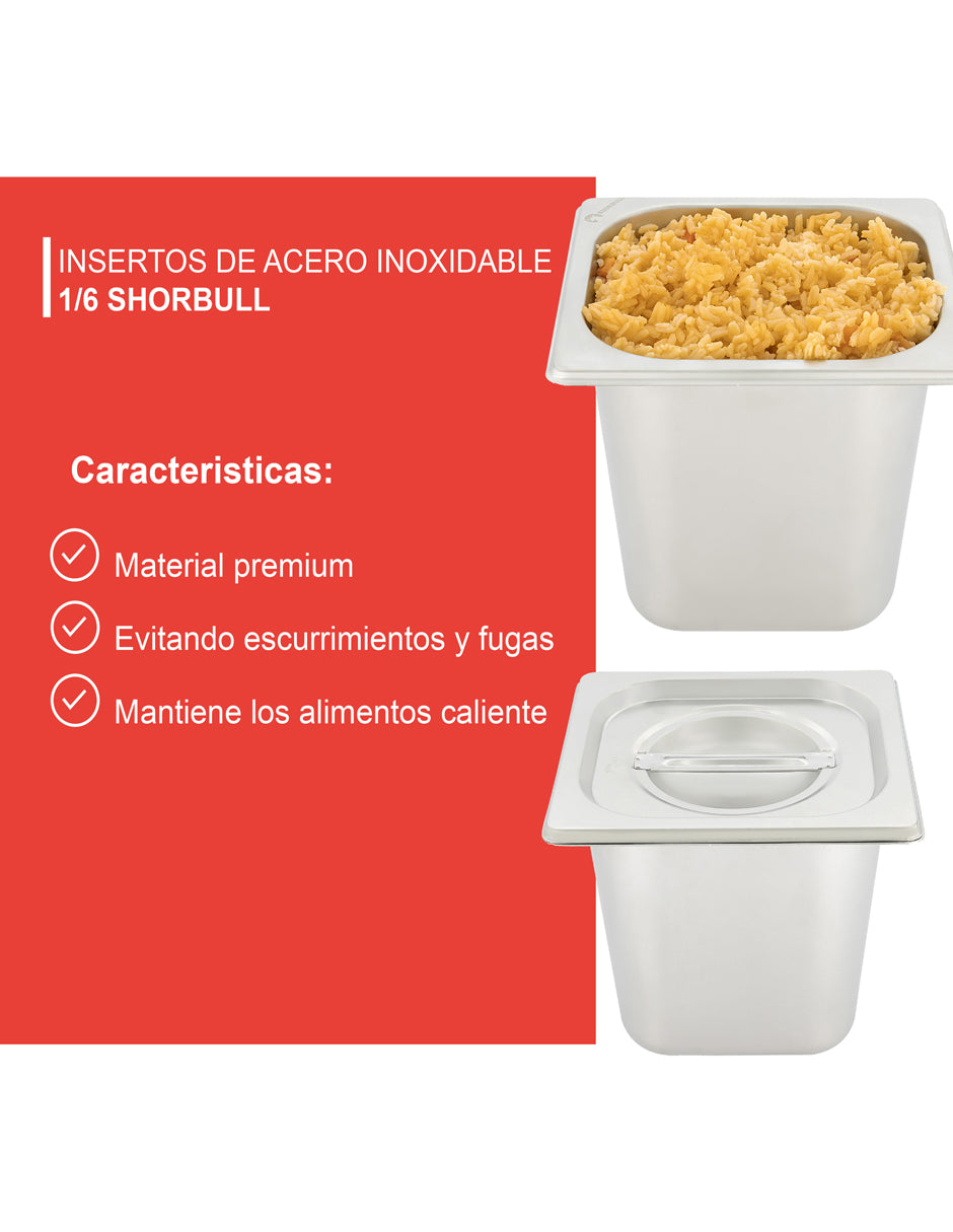 Inserto acero inoxidable 1/6 6cm con tapa Shorbull