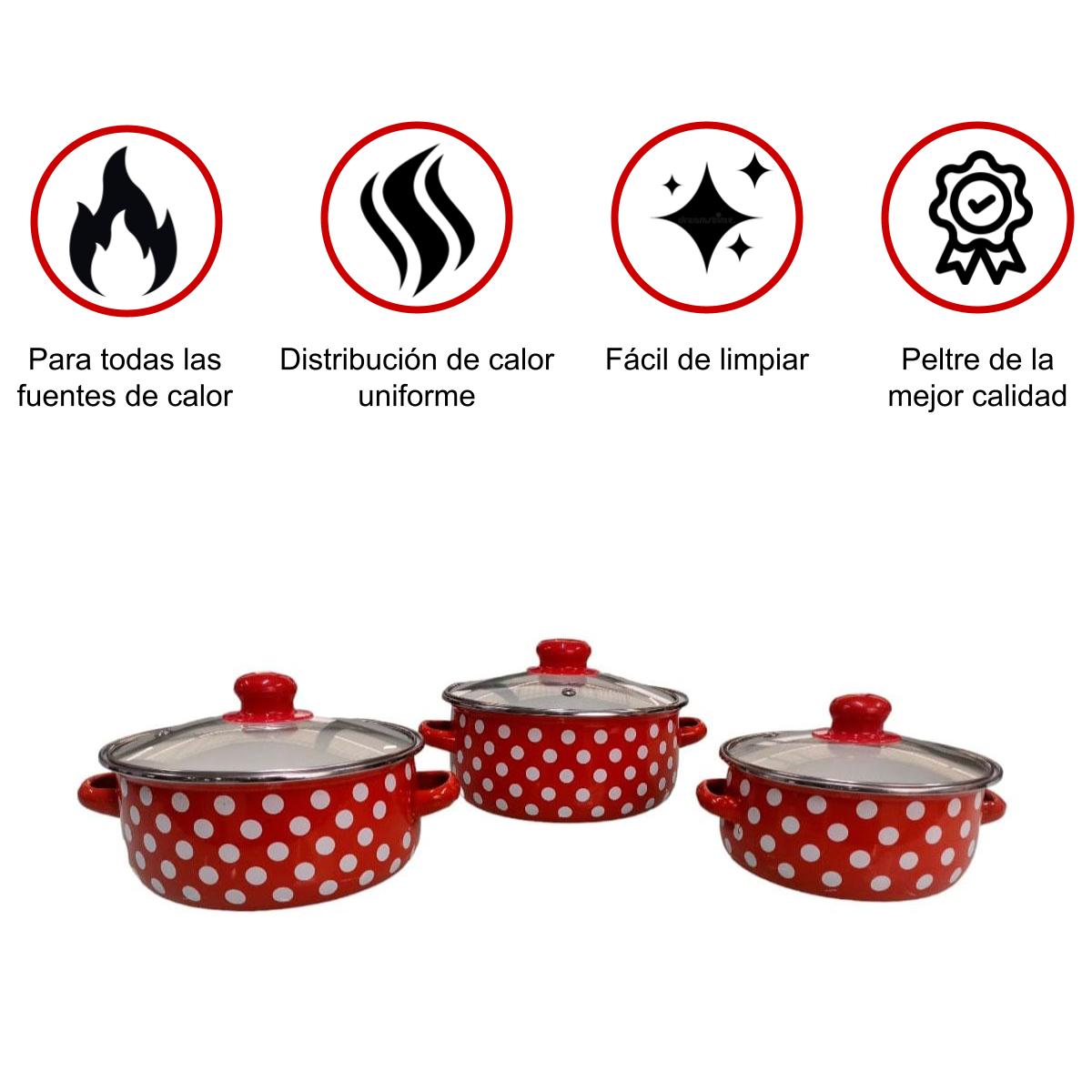 Juego de ollas con tapa de Peltre 6 pz Good Choice Roja