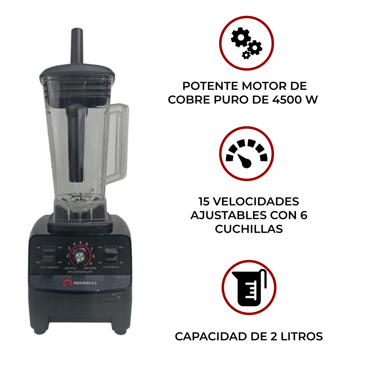 Licuadora Profesional Rudo Frappe Negra 2l