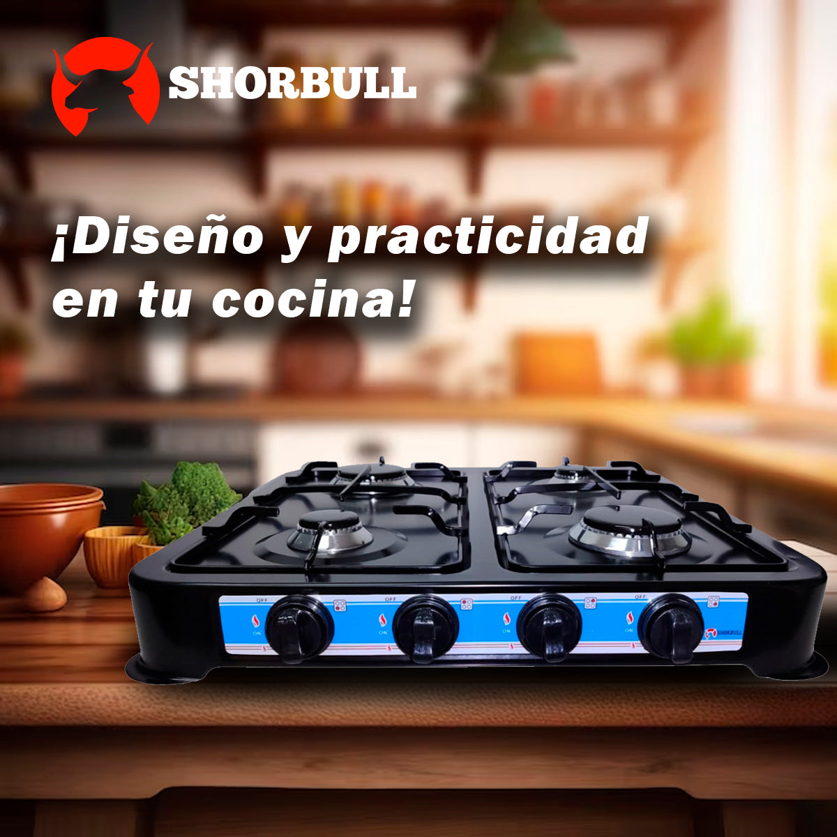 Parrilla Estufa Mesa Gas 4 quemadores Acero Negra