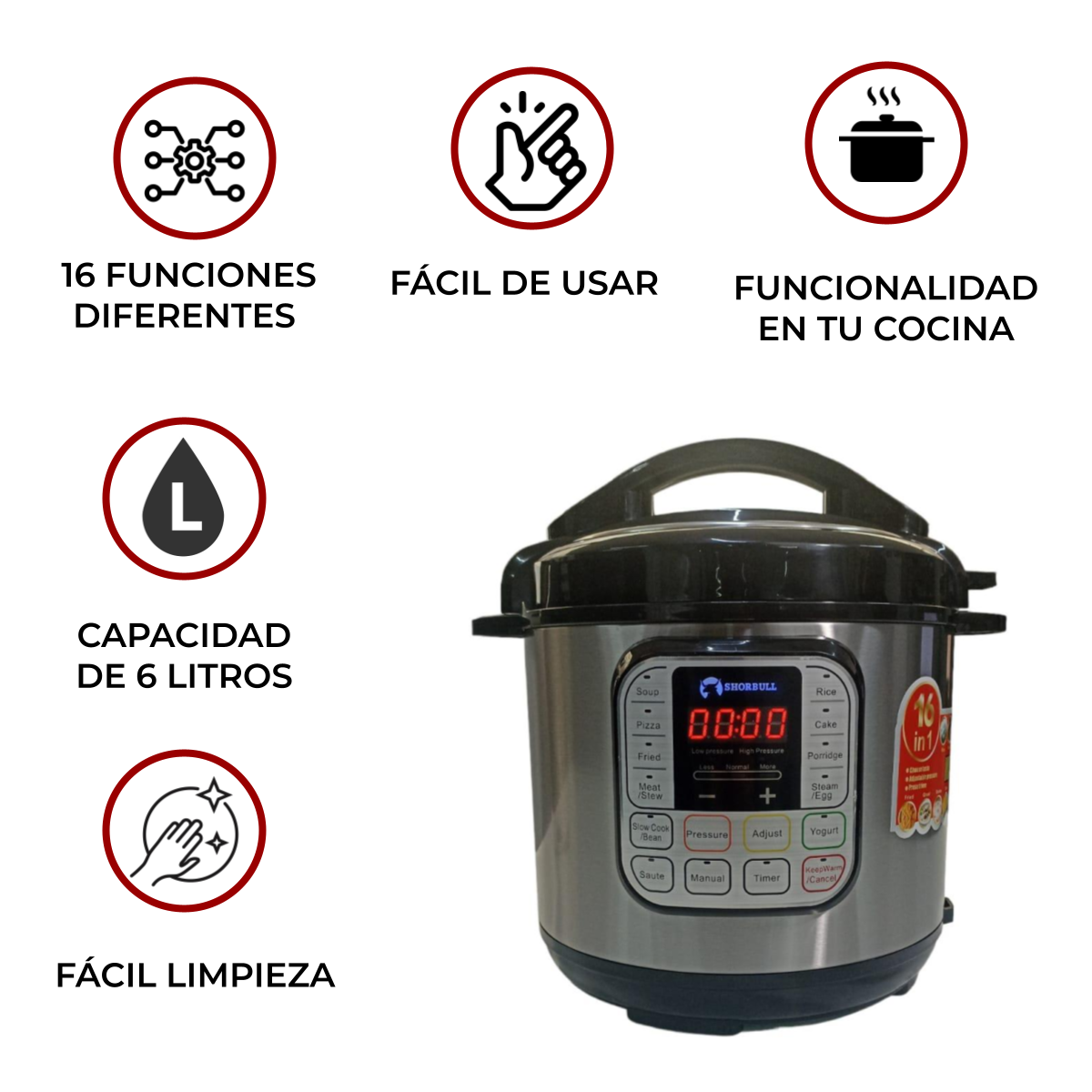 Olla Presión Eléctrica 6l 16 Funciones