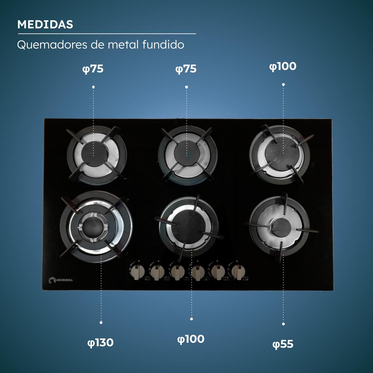 Parrilla Estufa 6 Quemadores Vidrio Templado