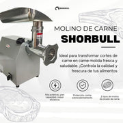 Molino de Carne Eléctrico #22 Industrial Grande 110V Acero Inoxidable Shorbull Uso Comercial