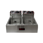Freidora eléctrica doble de aceite 12 litros Acero Inoxidable Shorbull Gris