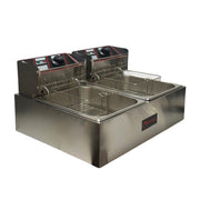 Freidora eléctrica doble de aceite 12 litros Acero Inoxidable Shorbull Gris