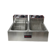 Freidora eléctrica doble de aceite 12 litros Acero Inoxidable Shorbull Gris
