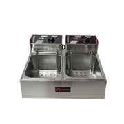Freidora eléctrica doble de aceite 12 litros Acero Inoxidable Shorbull Gris