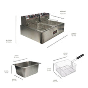 Freidora eléctrica doble de aceite 12 litros Acero Inoxidable Shorbull Gris