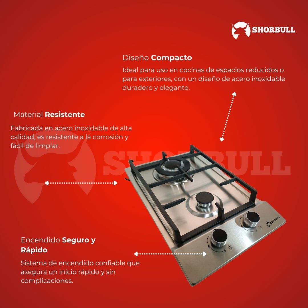 Parrilla Estufa 2 Quemadores Acero Inoxidable