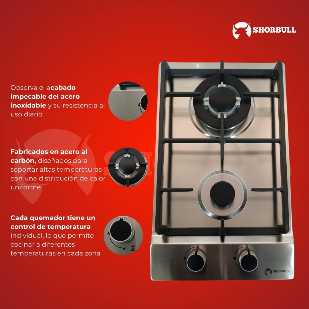 Parrilla Estufa 2 Quemadores Acero Inoxidable