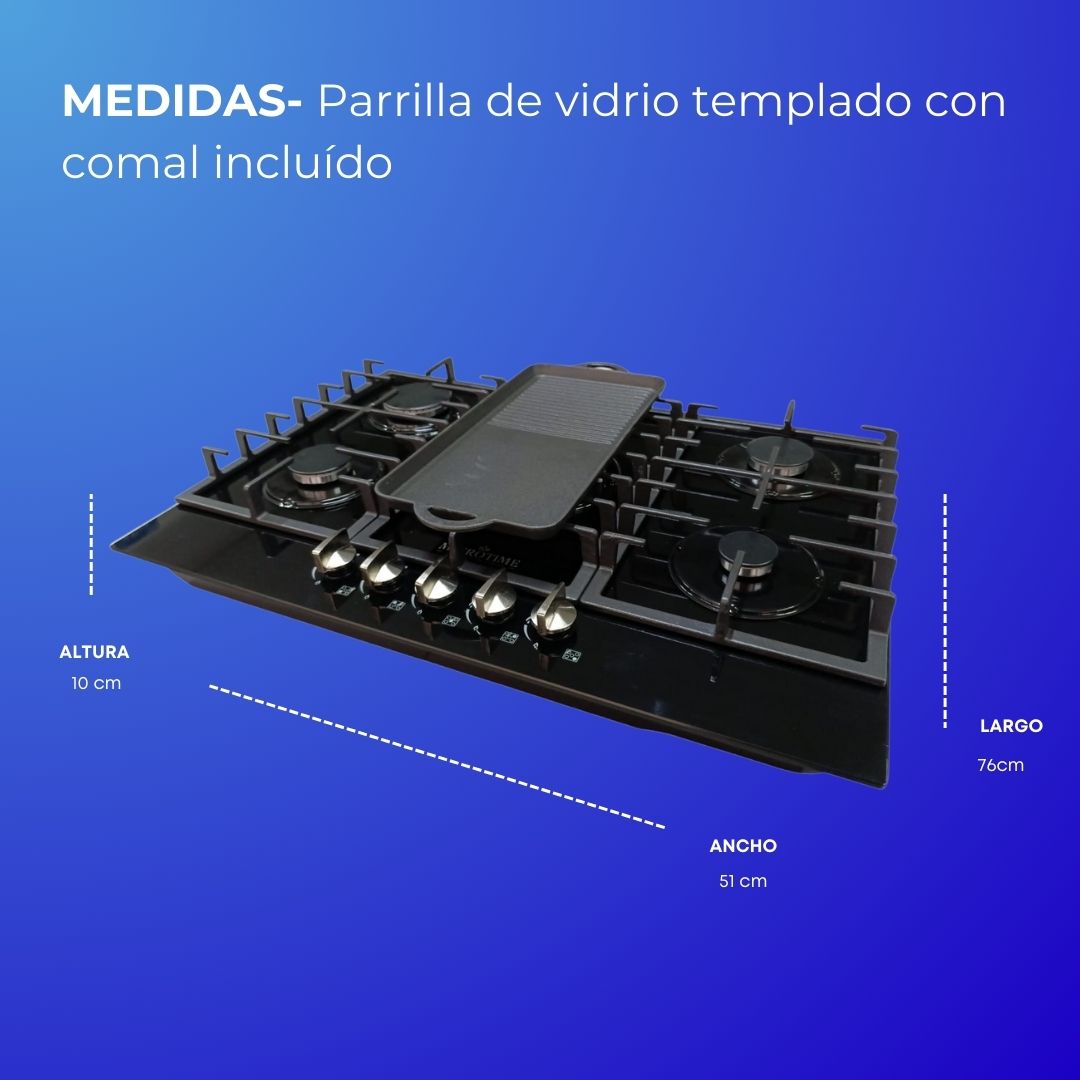 Parrilla Estufa 5 cinco Quemadores Vidrio Templado con comal Shorbull