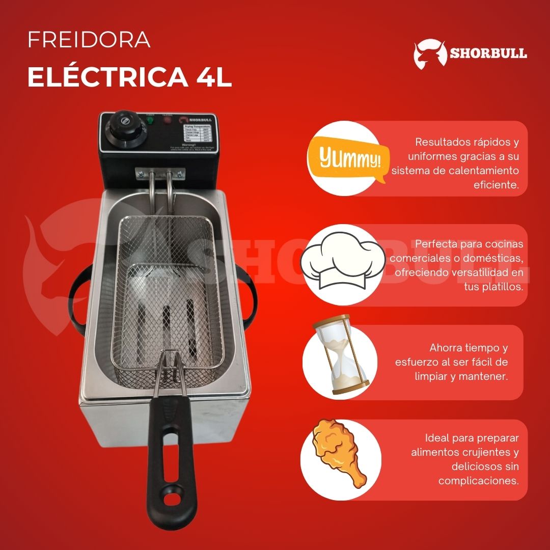 Freidora  de aceite, Capacidad de 4L.