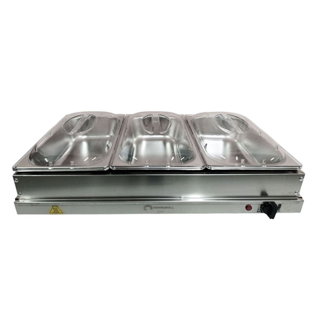 Chafer Buffetera Eléctrica Shorbull 3 Divisiones Acero Inoxidable Buffet Servicio Alimentos