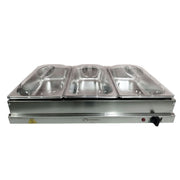 Chafer Buffetera Eléctrica Shorbull 3 Divisiones Acero Inoxidable Buffet Servicio Alimentos