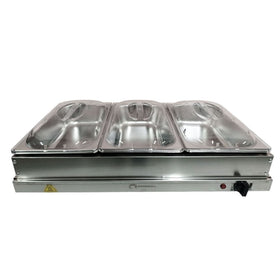 Chafer Buffetera Eléctrica Shorbull 3 Divisiones Acero Inoxidable Buffet Servicio Alimentos
