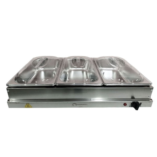 Chafer Buffetera Eléctrica Shorbull 3 Divisiones Acero Inoxidable Buffet Servicio Alimentos