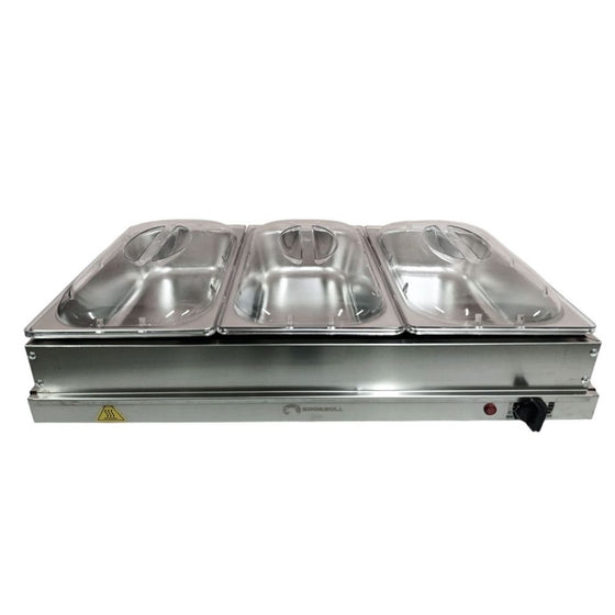 Chafer Buffetera Eléctrica Shorbull 3 Divisiones Acero Inoxidable Buffet Servicio Alimentos