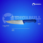 Cuchillo Chef 10 inch SHORBULL Hoja Acero Inoxidable Mango Ergonómico Color Azul.