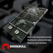 Estufa Vidrio Templado Negra Shorbull 2 Quemadores Gas Empotrable
