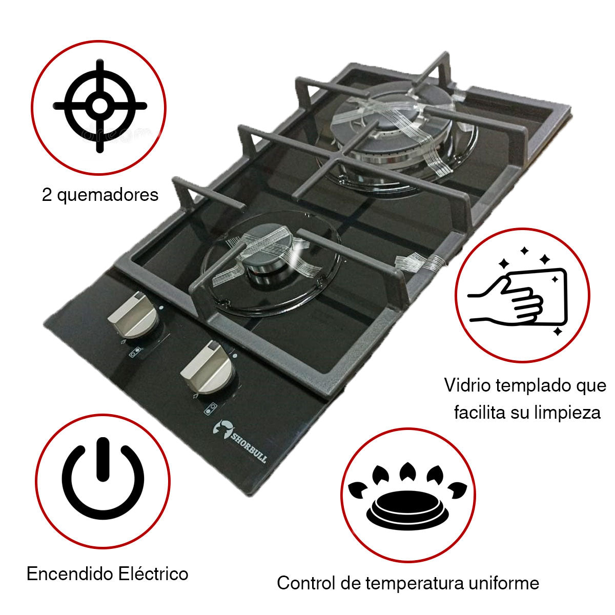 Estufa Gas 2 Quemadores Vidrio Templado
