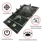 Estufa Vidrio Templado Negra Shorbull 2 Quemadores Gas Empotrable