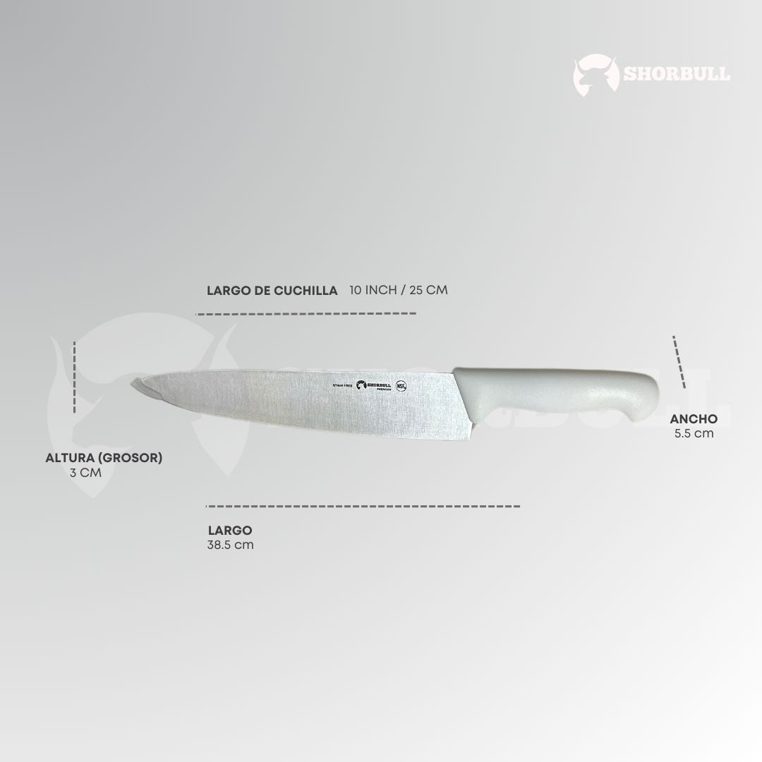 Cuchillo Chef 10 inch Hoja Acero Inoxidable Mango Ergonómico Color Blanco