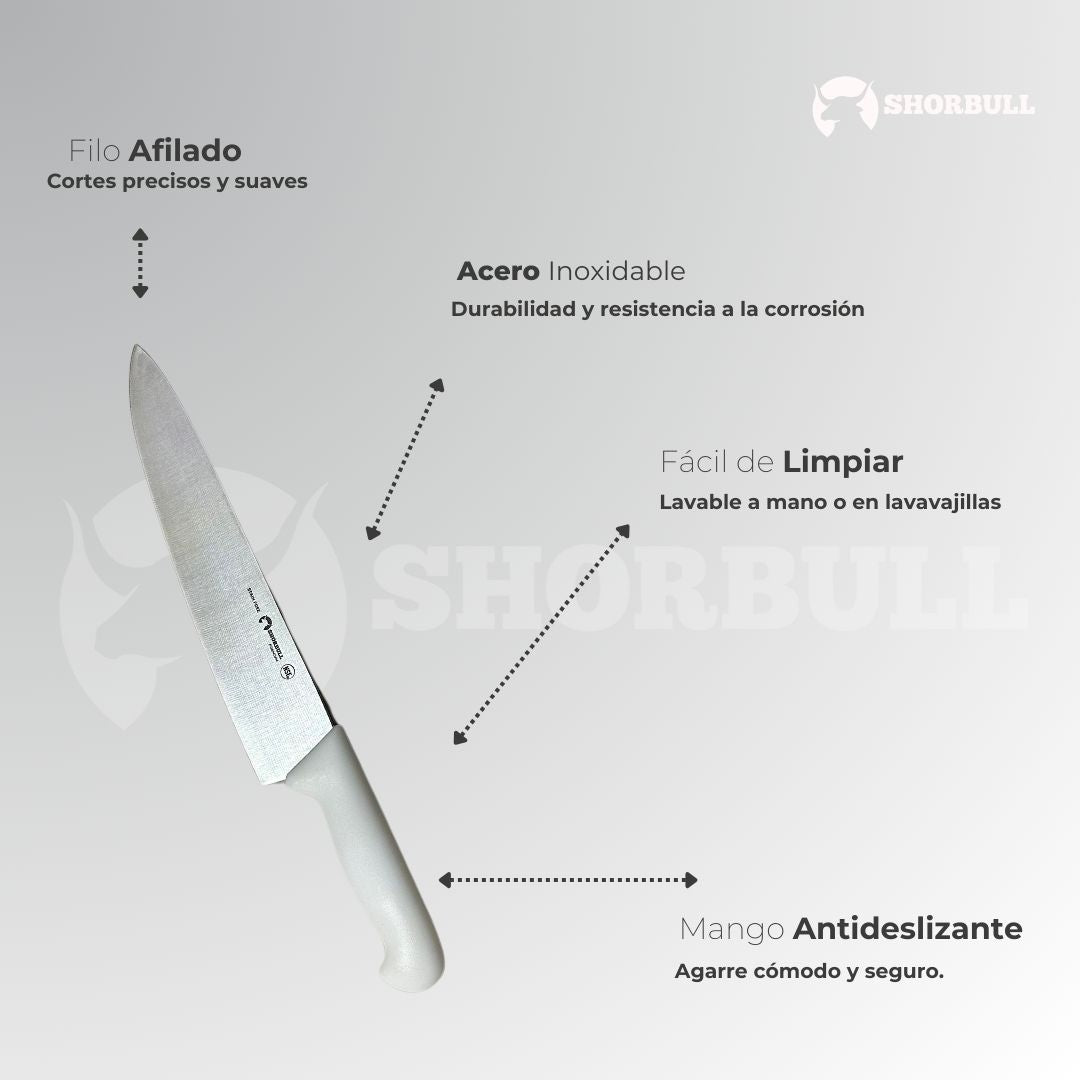 Cuchillo Chef 10 inch Hoja Acero Inoxidable Mango Ergonómico Color Blanco