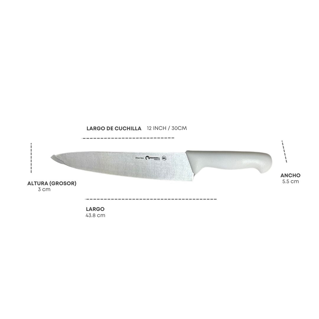 Cuchillo Chef 12 inch Hoja Acero Inoxidable Mango Ergonómico Color Blanco