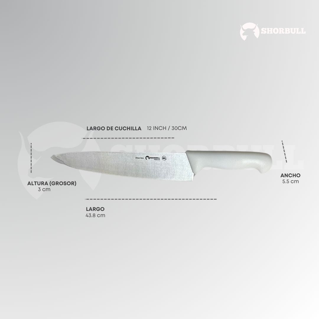 Cuchillo Chef 12 inch Hoja Acero Inoxidable Mango Ergonómico Color Blanco