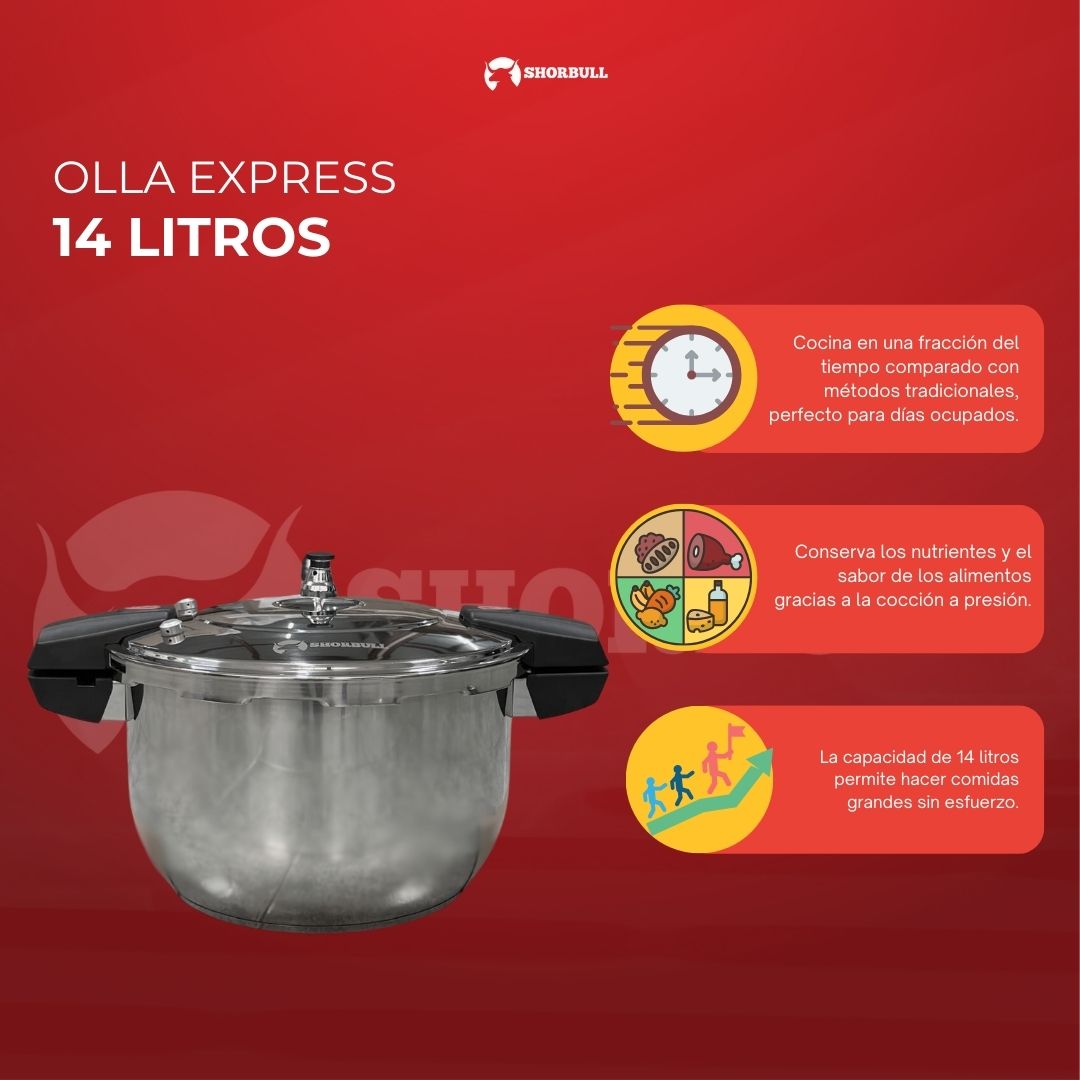Olla Express 14 Litros Acero Inoxidable.