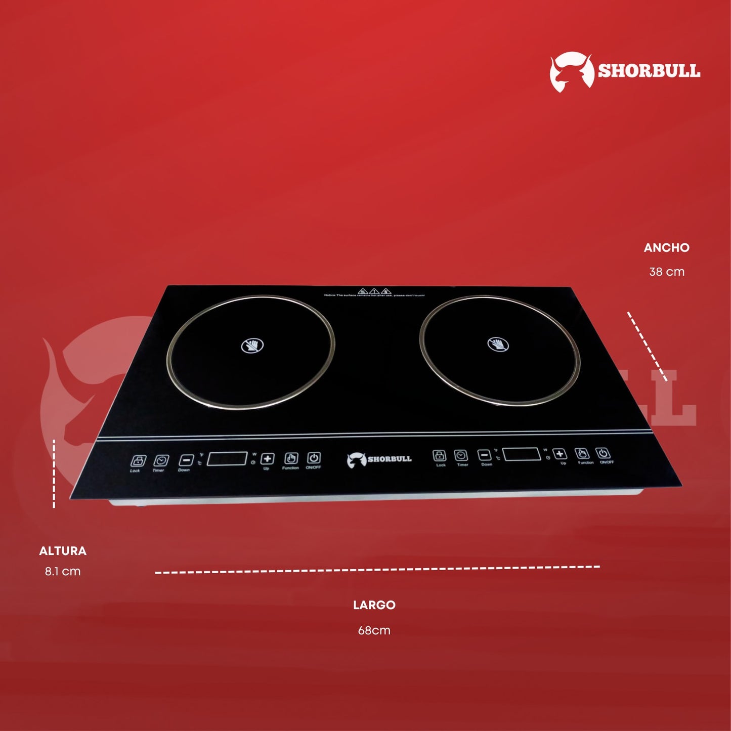 Parrilla Estufa 2 Quemadores eléctrica Táctil
