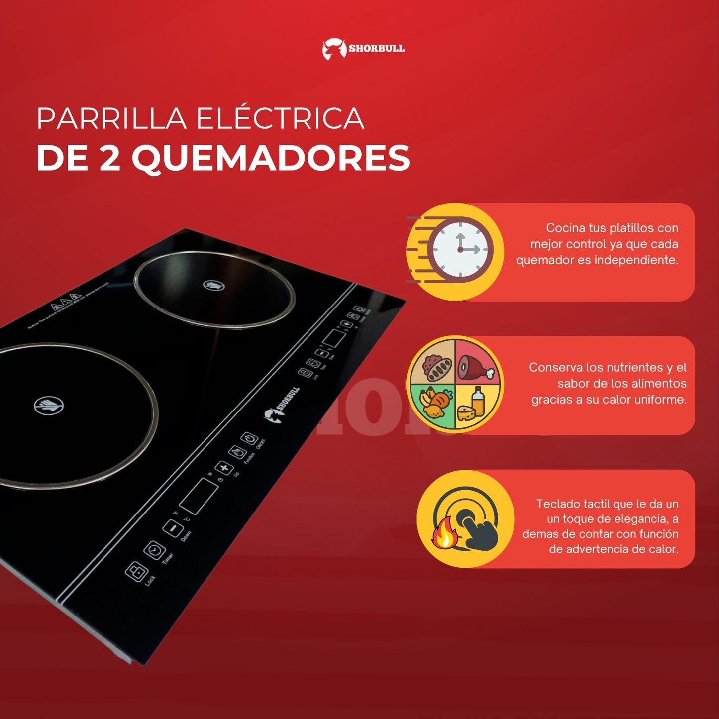 Parrilla Estufa 2 Quemadores eléctrica Táctil