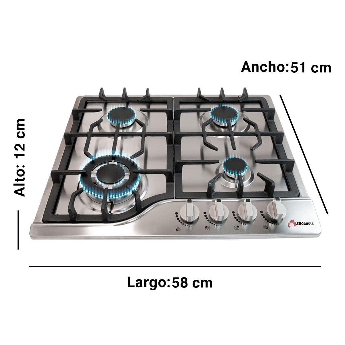 Parrilla Estufa 4 Quemadores Acero Inoxidable