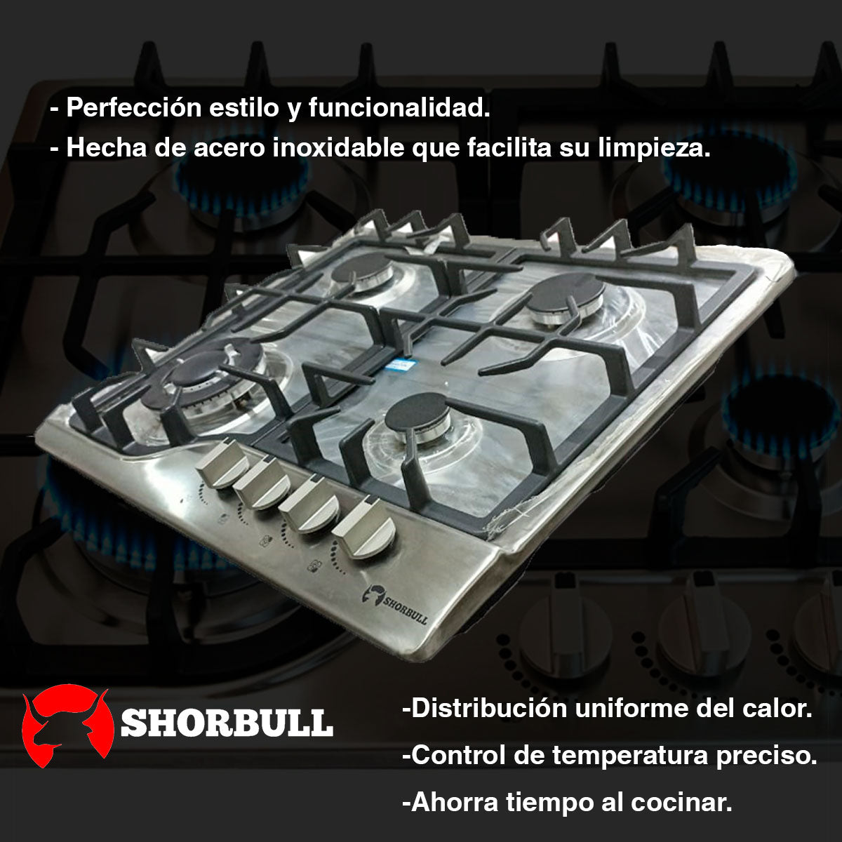Parrilla Estufa 4 Quemadores Acero Inoxidable