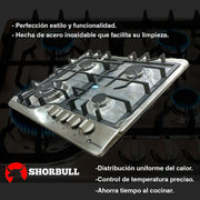 Estufa Acero Inoxidable Shorbull 4 Quemadores Gas Empotrable