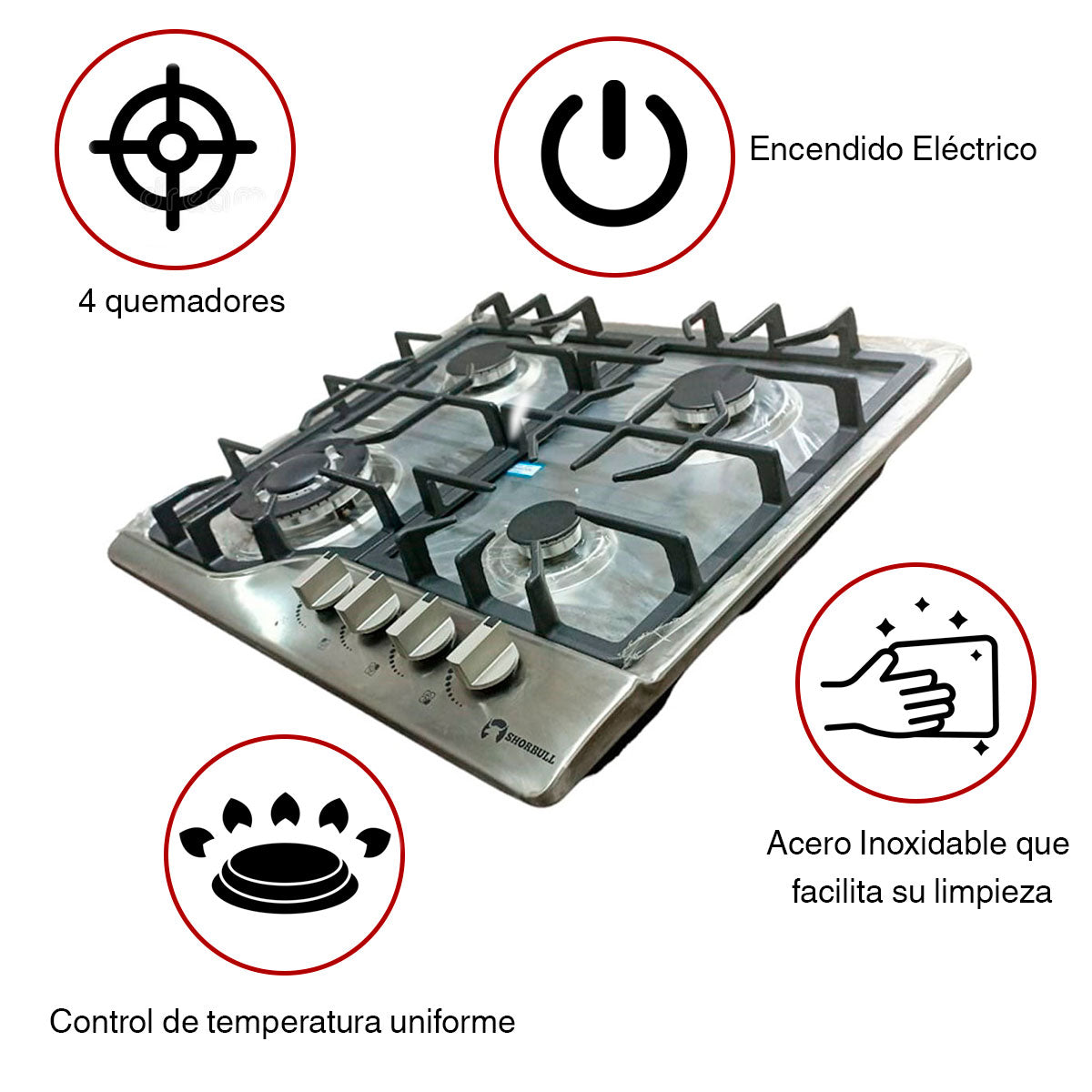 Parrilla Estufa 4 Quemadores Acero Inoxidable